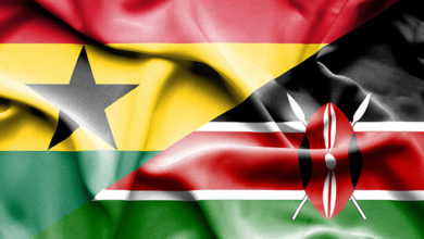 Waving flag of Kenya and Ghana