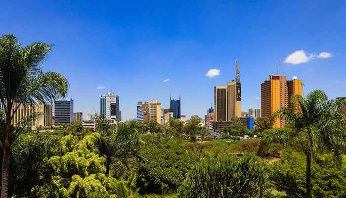 Nairobi, Kenya - View over park to downtown area