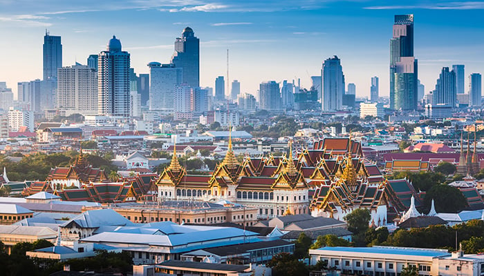 Sunrise with Grand Palace of Bangkok, Thailand