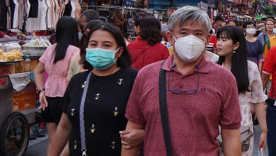 Chinatown Bangkok Thailand -26 JAN 2020 - People wear PM 2.5 dust masks and protect the corona virus at chinese new year festival. China Town of Thailand