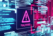 A computer screen with program code warning of a detected malware script program. 3d illustration