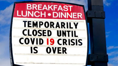 Diner restaurant closed sign for Covid 19 crisis Corona Virus Covid19 C19 is over