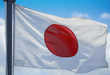 The Japanese national flag which streams in the wind of the day when it was fine