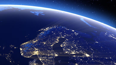 North Europe. 3D Rendering. Stars my own photo. Elements of this image furnished by NASA