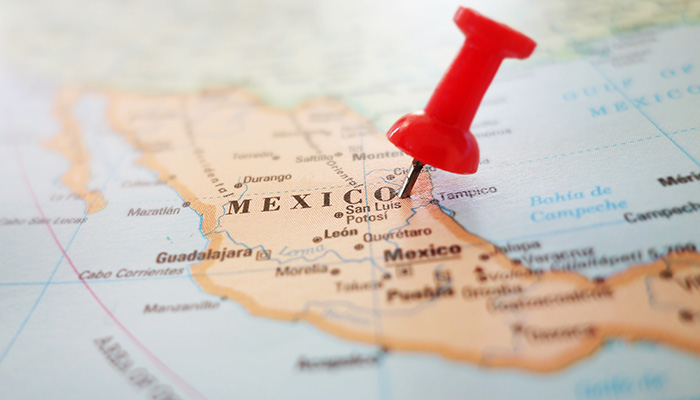 Map of Mexico with red push pin