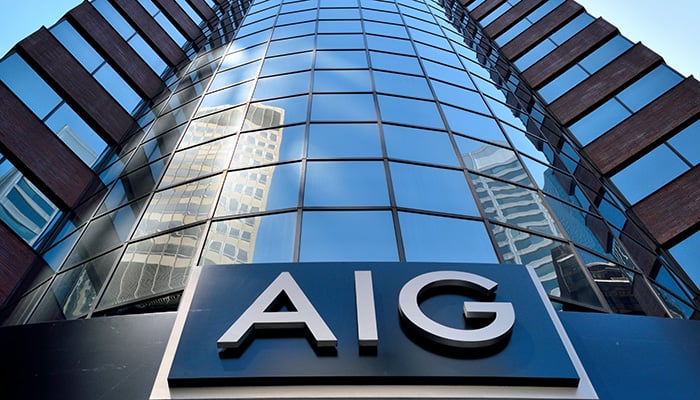 NEW YORK, USA - JUNE 6, 2016: American International Group office in downtown New York City. AIG was bailed out by the United States Government in the amount of 180 Billion dollars in 2008.