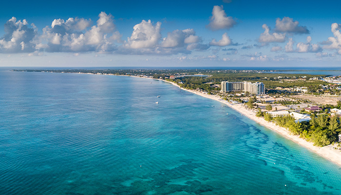 aerial panorama of the tropical paradise of the cayman islands in the caribbean sea