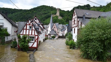Monreal, Germany - 07 15 2021: Huge flood of the Elz river in Monreal, Eifel