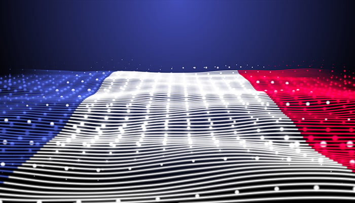 3d rendered Abstract Glowing particles digital abstract lines flag of France texture 8K Illustration background