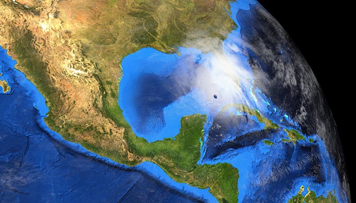 Hurricane Ida approaching the Gulf of Mexico. Extremely detailed and realistic high resolution 3d image showing the Earth from space. Elements of this image have been furnished by NASA