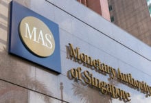 SINGAPORE - 23 DECEMBER, 2017: Monetary Authority of Singapore (MAS) logo signage on the building at entrance.
