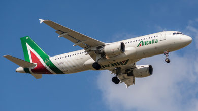 EI-DSY, Airbus A320-216-3666, on March 26, 2019 landing on the slopes of Paris Roissy Charles de Gaulle airport at the end of the Alitalia AZ318 flight from Rome
