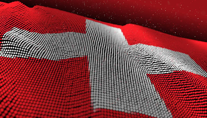 3D illustration Abstract Glowing Particle Wavy surface with Papua New Switzerland flag texture 8K Background