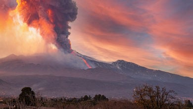 overview of the Etna volcano during the eruption of 16 February 2020
