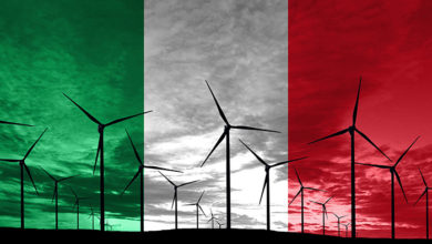 Italy flag wind farm at sunset, sustainable development, renewable energy Wind Turbines