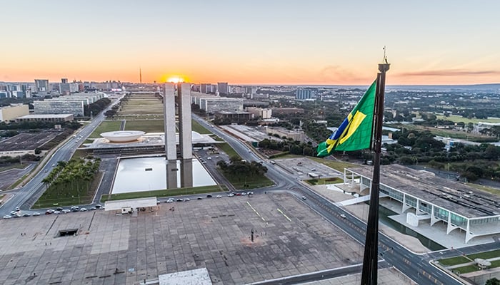 Brasília, Distrito Federal / Brazil - Circa June 2020: Aerial photo of the National Congress, seat of the Brazilian Legislature, located in Brasilia, capital of Brazil.
