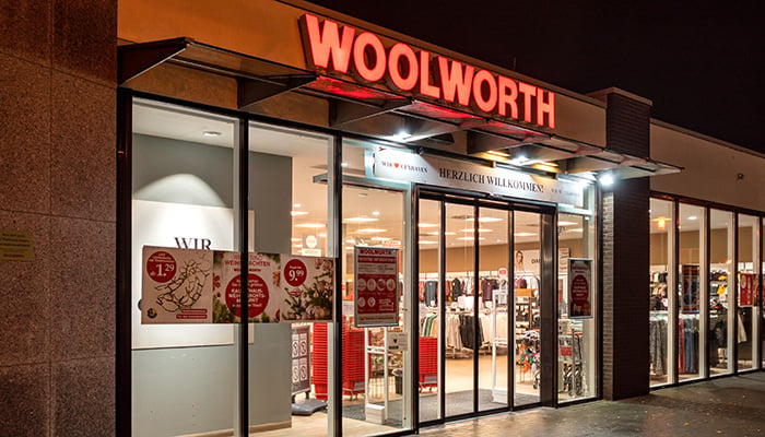 CUXHAVEN, GERMANY - OCTOBER 30, 2020: Woolworth department store at nightfall
