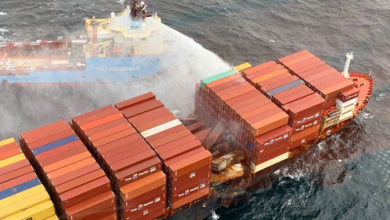 In October, the ZIM Kingston lost more than 100 containers and caught fire as a result of cargo loss. Credit: Canadian Coast Guard