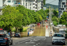 Brisbane, Australia - Feb 28, 2022: Roads flooded after the heavy rain in West End suburb