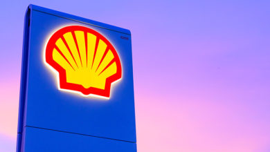 Chachoengsao, Thailand - Jan 28, 2018: Shell gas station logo with blue sky background during sunset. Royal Dutch Shell sold its Australian Shell retail operations to Dutch company Vitol in 2014