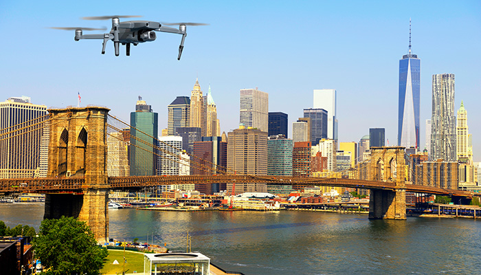 Drone flying over Manhattan, New York