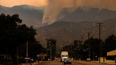 Los Angeles, California, USA - September 10, 2020: Wildfires burning across the Bay Area and Los Angeles. Fire and Heat Hit California. State of emergency. Large fires started burning