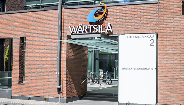HELSINKI, FINLAND - 03-07-2021: Wärtsilä head office building in summer in Ruoholahti. Wärtsilä produce various products in Marine and Energy markets.