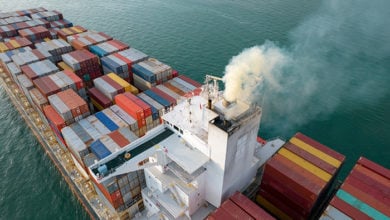 Smoke exhaust gas emissions from cargo lagre ship ,Marine diesel enginse exhaust gas from combustion.