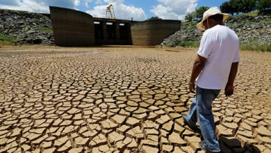 Empty water system Cantareira reservoir during a severe drought in the state of Sao Paulo.