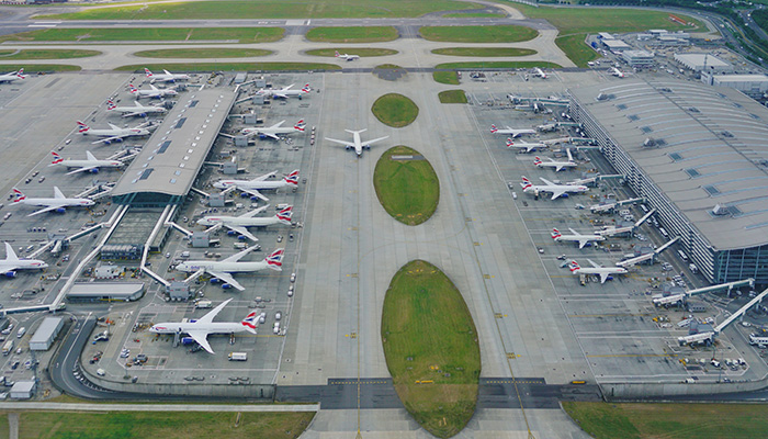 HEATHROW, ENGLAND -12 MAY 2017- View of airplanes from British Airways (BA) at the T5 Terminal 5 at London Heathrow Airport (LHR), the main airport in London.
