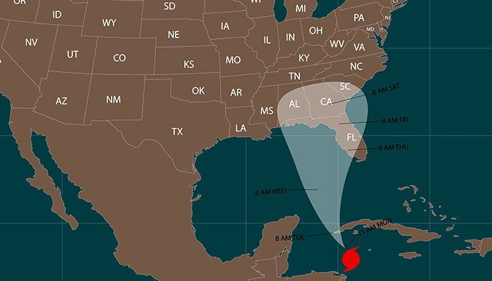 Hurricane Ian. Hurricane Ian toward Cuba and Florida. Vector illustration. EPS 10