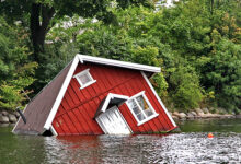Red house under water in Malmo, Sweden