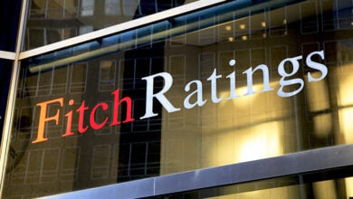NEW YORK, NY, USA - June 24, 2016: Fitch Ratings: Fitch Ratings logo in Lower Manhattan. Fitch Ratings is a global rating agency founded in 1913.