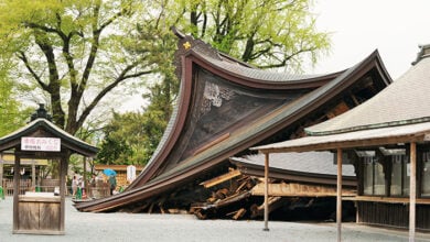 Collapse of Aso shrine from Kumamoto earthquake, Japan April 16th 2016