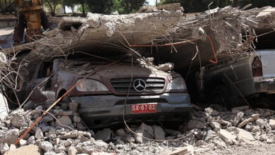 Santiago, Chile - March 19, 2010:A Mercedes Benz SUV in a parking crushed by the building floor, during 8,8 earthquake of February 27, 2010 in Santiago, Chile.