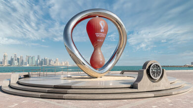 Doha, Qatar - November 24,2021: FIFA World Cup Qatar 2022 Official Countdown Clock unveiled with one year to go