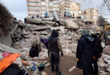 The wreckage of a collapsed building, Diyarbakır, Turkey, following the central Turkey earthquakes of February 2023