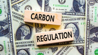 Wooden blocks saying Carbon Regulation against dollar bills