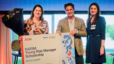 NARIM Young Risk Manager Scholarship handed to Bonny Lepidis by Lex Moerings of Aon and last year’s winner Barbara van Berkum, risk manager with property group TBI Holdings