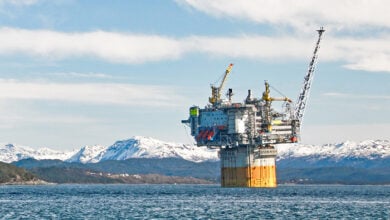 Stord, Norway: World's largest spar floating platform, Aasta Hansteen gas field in Northern Norway. April 2018