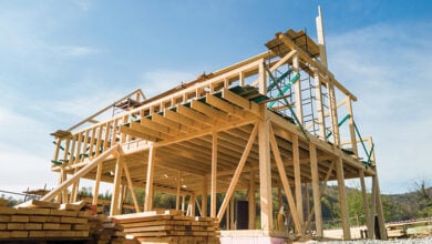 Framing of a new wooden house under construction