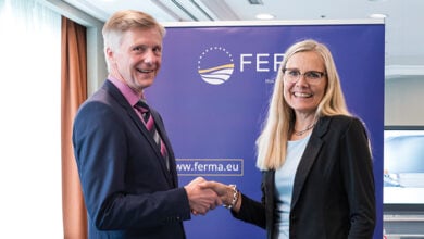 Outgoing and incoming Ferma presidents Dirk Wegener and Charlotte Hedemark