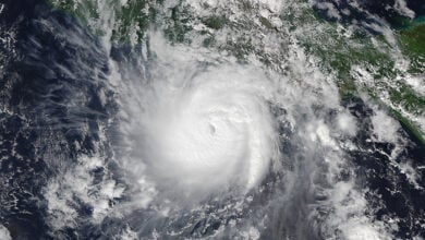 Hurricane Otis rapidly intensifying over Mexico on 24 October 2023
