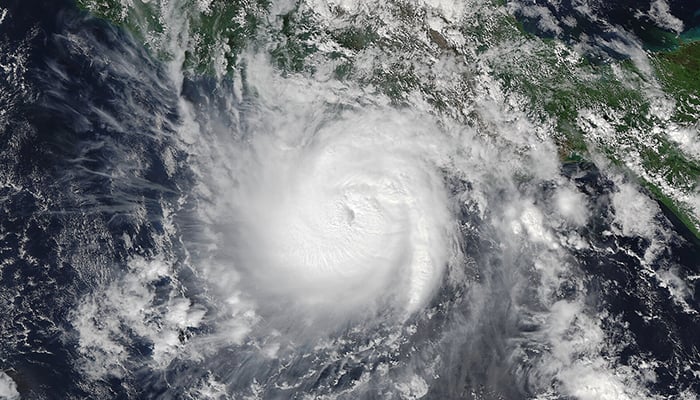Hurricane Otis rapidly intensifying over Mexico on 24 October 2023