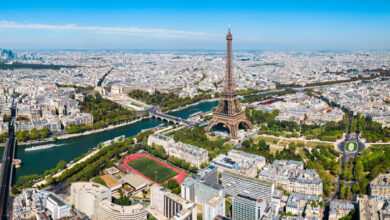Paris city aerial panoramic view, France