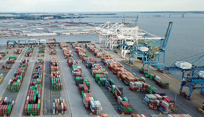 Baltimore, Maryland, United States - Sep 7th 2019: Aerial view of Seagirt Marine Terminal, Port of Baltimore