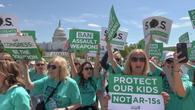 Hundreds of demonstrators marched to the Capitol to demand Congress pass a federal ban on assault weapons, including AR-15's, used in so many mass shootings in the US