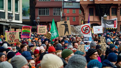 Frankfurt, Germany, January 20, 2024, 80.000 people demonstrated against hatred and AfD