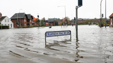 Flooded Danish city streets after October 2023 storms