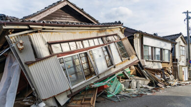 Collapsed houses after the Noto Peninsula earthquake, Japan